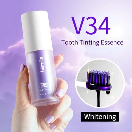 Hismile V34 Teeth Whitening Serum One Nano Brush Free, Color Corrector Purple Teeth Whitening Toothpaste Kit
